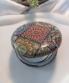 Etnik Mandala Desenli Işıltılı Yuvarlak Cep Aynası