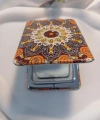 Kahverengi ve Turuncu Mandala Desenli Işıltılı Dikdörtgen Cep Aynası (7x1 cm)