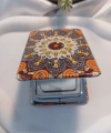 Kahverengi ve Turuncu Mandala Desenli Işıltılı Dikdörtgen Cep Aynası (7x1 cm)