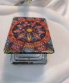 Koyu Zeminli Canlı Mandala Desenli Işıltılı Dikdörtgen Cep Aynası (7x1 cm)