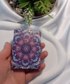 Mor ve Mavi Mandala Desenli Işıltılı Dikdörtgen Cep Aynası (7x1 cm)