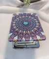 Mor ve Mavi Tonlu Mandala Desenli Işıltılı Dikdörtgen Cep Aynası (7x1 cm)