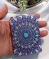 Mor ve Mavi Tonlu Mandala Desenli Işıltılı Dikdörtgen Cep Aynası (7x1 cm)
