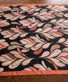 90x90cm Yaprak Desenli Siyah ve Kiremit Rengi İpek Dokulu Şık Fular