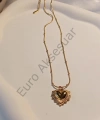 Gold Kalp Detaylı Çelik Kolye