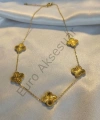 Gold Renk Yonca Detaylı Çelik Kolye