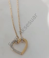 Gold Taş Detaylı Çelik Kalp Kolye