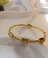 Gold Zirkon Taşlı Mıknatıslı Çelik Kelepçe Bileklik