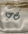 Mavi Kalp Detaylı Çift Kombinli Küpe