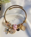 Pembe - Gold Deniz Yıldızı Detaylı Charm Bileklik