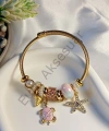 Pembe Kaplumbağa Detaylı Çelik Charm Bileklik