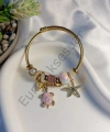 Pembe Kaplumbağa Detaylı Çelik Charm Bileklik