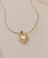 Sedefli Kalp Figürlü 14 K Kaplama 45 cm Çelik Kolye