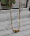 Top Detaylı Çift Zincirli Gold Çelik Kolye