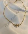Top Detaylı Çift Zincirli Gold Çelik Kolye