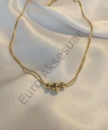 Top Detaylı Çift Zincirli Gold Çelik Kolye