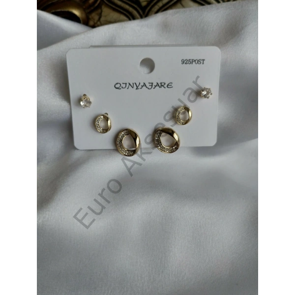 14 K Gold Çoklu Küpe