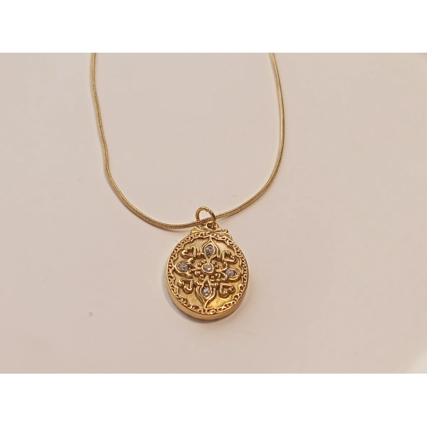 14 K Kaplama Antik Desen Figürlü Çelik Kolye