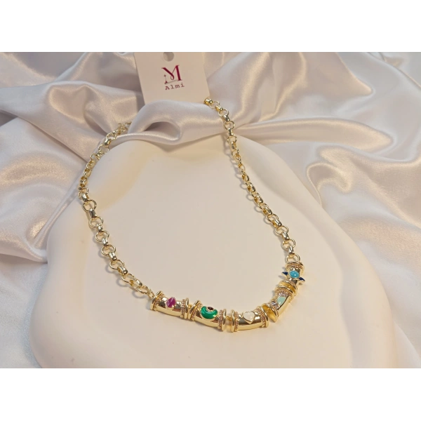 14 K Kaplama Özel Seri Renkli Plaka Kolye