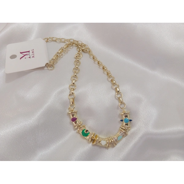 14 K Kaplama Özel Seri Renkli Plaka Kolye