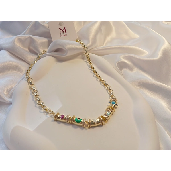 14 K Kaplama Özel Seri Renkli Plaka Kolye