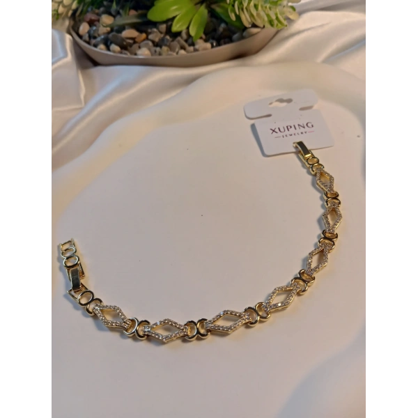 Xuping Jewelry 14 K Kaplama Zirkon Taşlı Baklava Dilimi Desenli Vip Bileklik