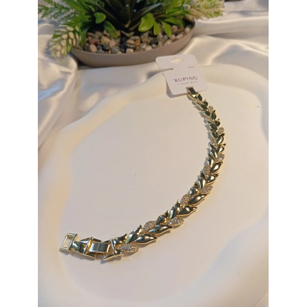 Xuping Jewelry 14 Kaplama Lale Detaylı Zirkon Taşlı VIP Bileklik