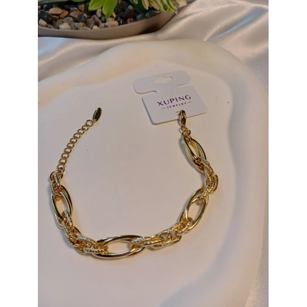 Zincir Detaylı Şık Vip Bileklik - Xuping Jewelry - 14 K Kaplama (18-21 cm uzunluğunda)