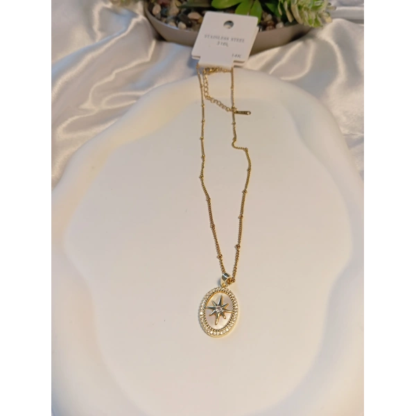 Sedefli Kutup Yıldızı Model Çelik Kolye