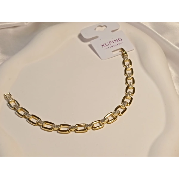 Xuping Jewelry 14 K Kaplama Dikdörtgen Şekilli Zirkon Taşlı Vip Bileklik