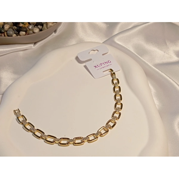 Xuping Jewelry 14 K Kaplama Dikdörtgen Şekilli Zirkon Taşlı Vip Bileklik