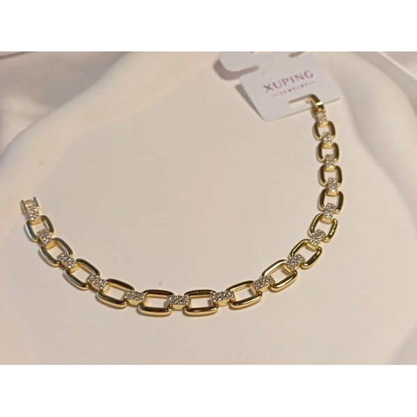Xuping Jewelry 14 K Kaplama Dikdörtgen Şekilli Zirkon Taşlı Vip Bileklik
