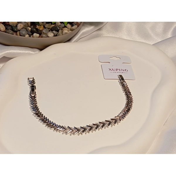 Gümüş Renk Zirkon Taşlı Vip Bileklik 17-19 cm