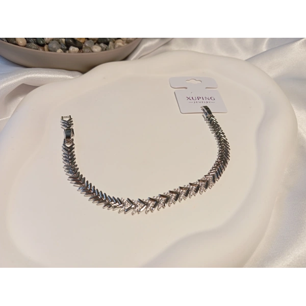 Gümüş Renk Zirkon Taşlı Vip Bileklik 17-19 cm