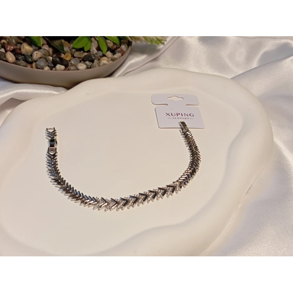 Gümüş Renk Zirkon Taşlı Vip Bileklik 17-19 cm