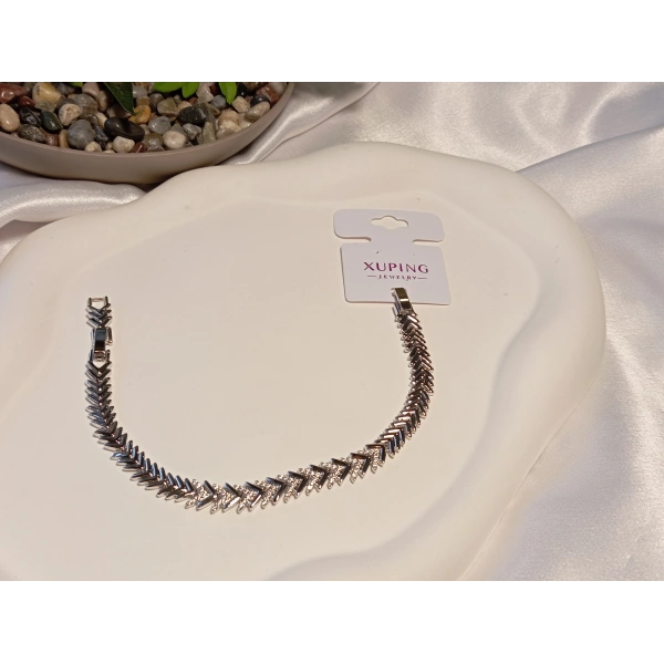 Gümüş Renk Zirkon Taşlı Vip Bileklik 17-19 cm