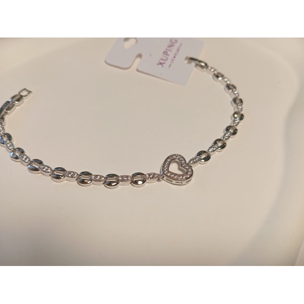 Gümüş Renk Kalp Detaylı Xuping Jewelry Bileklik