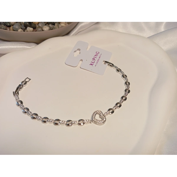 Gümüş Renk Kalp Detaylı Xuping Jewelry Bileklik