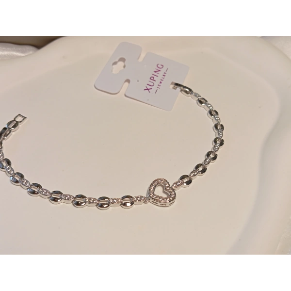 Gümüş Renk Kalp Detaylı Xuping Jewelry Bileklik