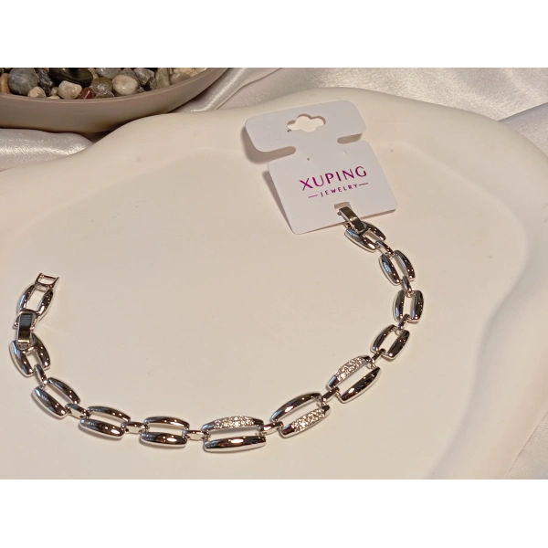 Gümüş Renk Zirkon Taşlı Dikdörtgen Detaylı Vip Bileklik - Euro Aksesuar