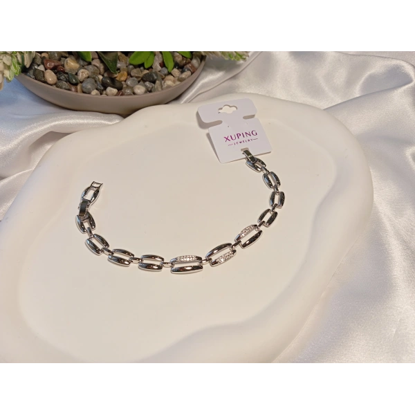 Gümüş Renk Zirkon Taşlı Dikdörtgen Detaylı Vip Bileklik - Euro Aksesuar