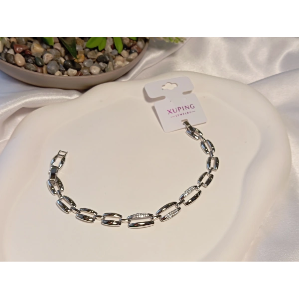 Gümüş Renk Zirkon Taşlı Dikdörtgen Detaylı Vip Bileklik - Euro Aksesuar