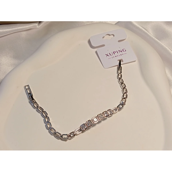 Zirkon Taşlı Gümüş Renk Xuping Jewelry Bileklik 17-19 cm