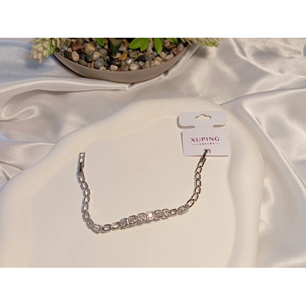 Zirkon Taşlı Gümüş Renk Xuping Jewelry Bileklik 17-19 cm