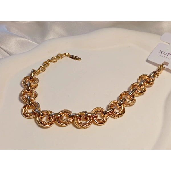 İç İçe Halka Detaylı Rose Renk Xuping Jewelry Bileklik 19-25 cm