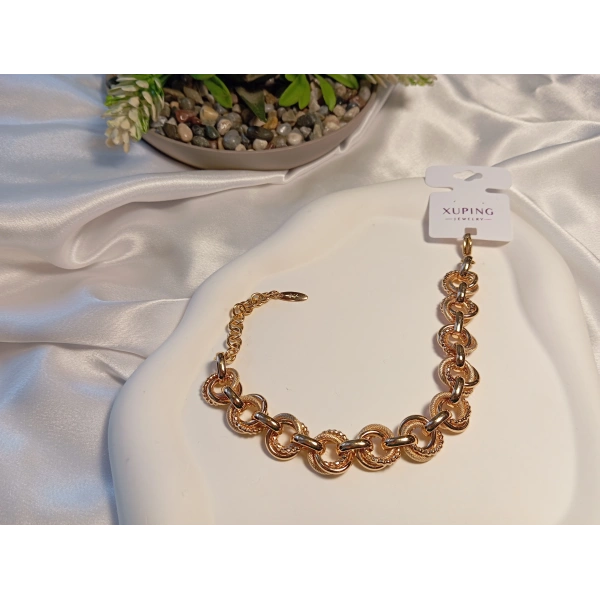 İç İçe Halka Detaylı Rose Renk Xuping Jewelry Bileklik 19-25 cm