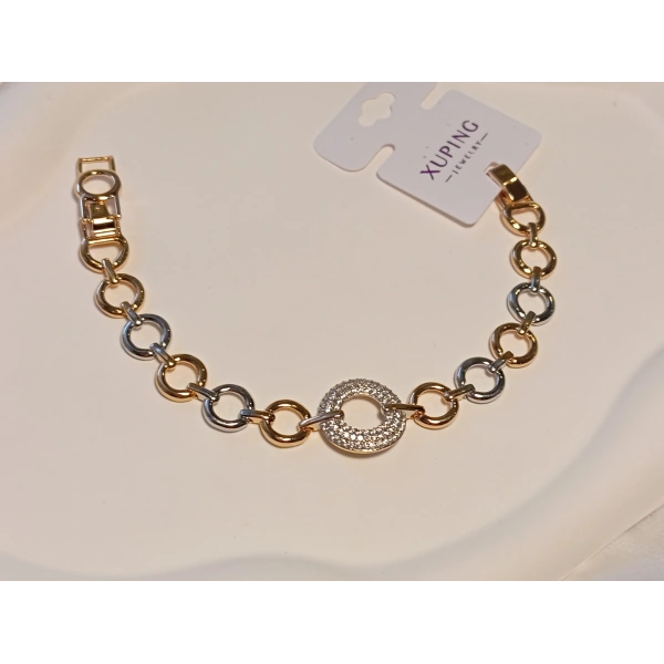 Zirkon Taşlı Halka Detaylı Gümüş ve Rose Renkli Xuping Jewelry Bileklik 17-19 cm