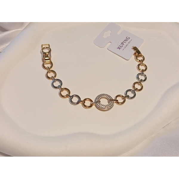 Zirkon Taşlı Halka Detaylı Gümüş ve Rose Renkli Xuping Jewelry Bileklik 17-19 cm