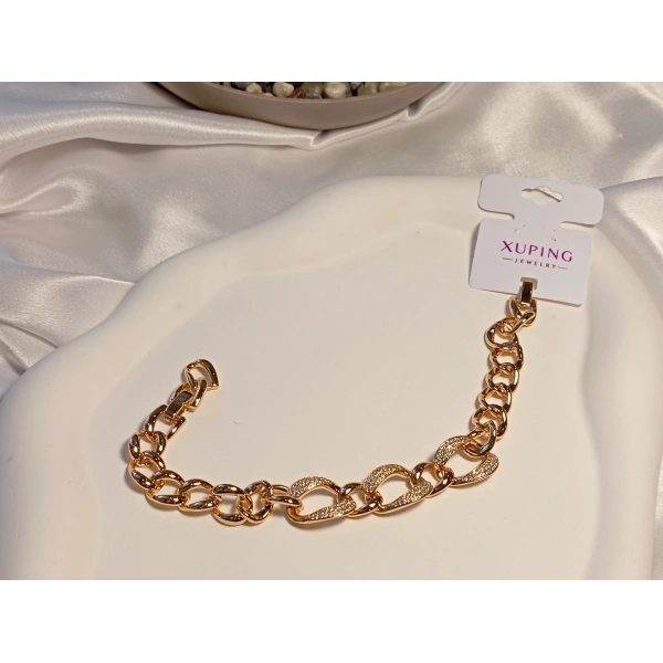 Xuping Rose Renk Zirkon Taşlı Geçmeli Zincir Bileklik 17-21 cm