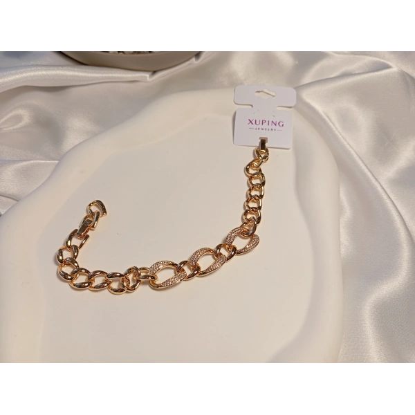 Xuping Rose Renk Zirkon Taşlı Geçmeli Zincir Bileklik 17-21 cm